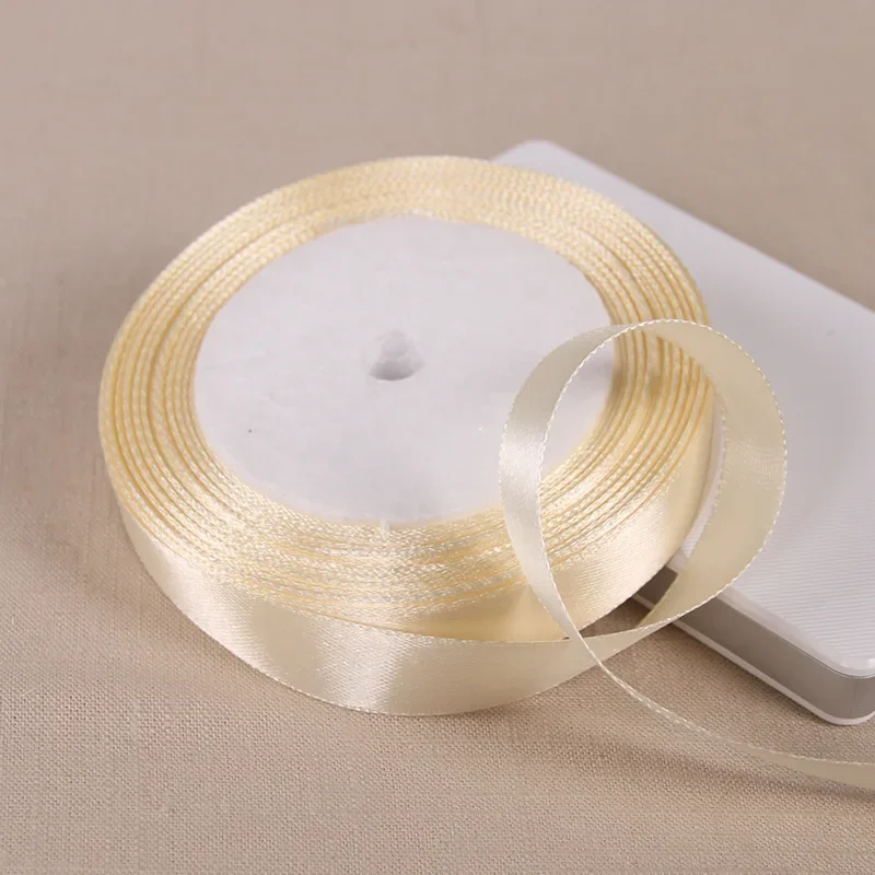 Elegant Beige Polyester Satin Ribbon - 25 Yards for Wedding, Party Decorations & DIY Gift Wrapping