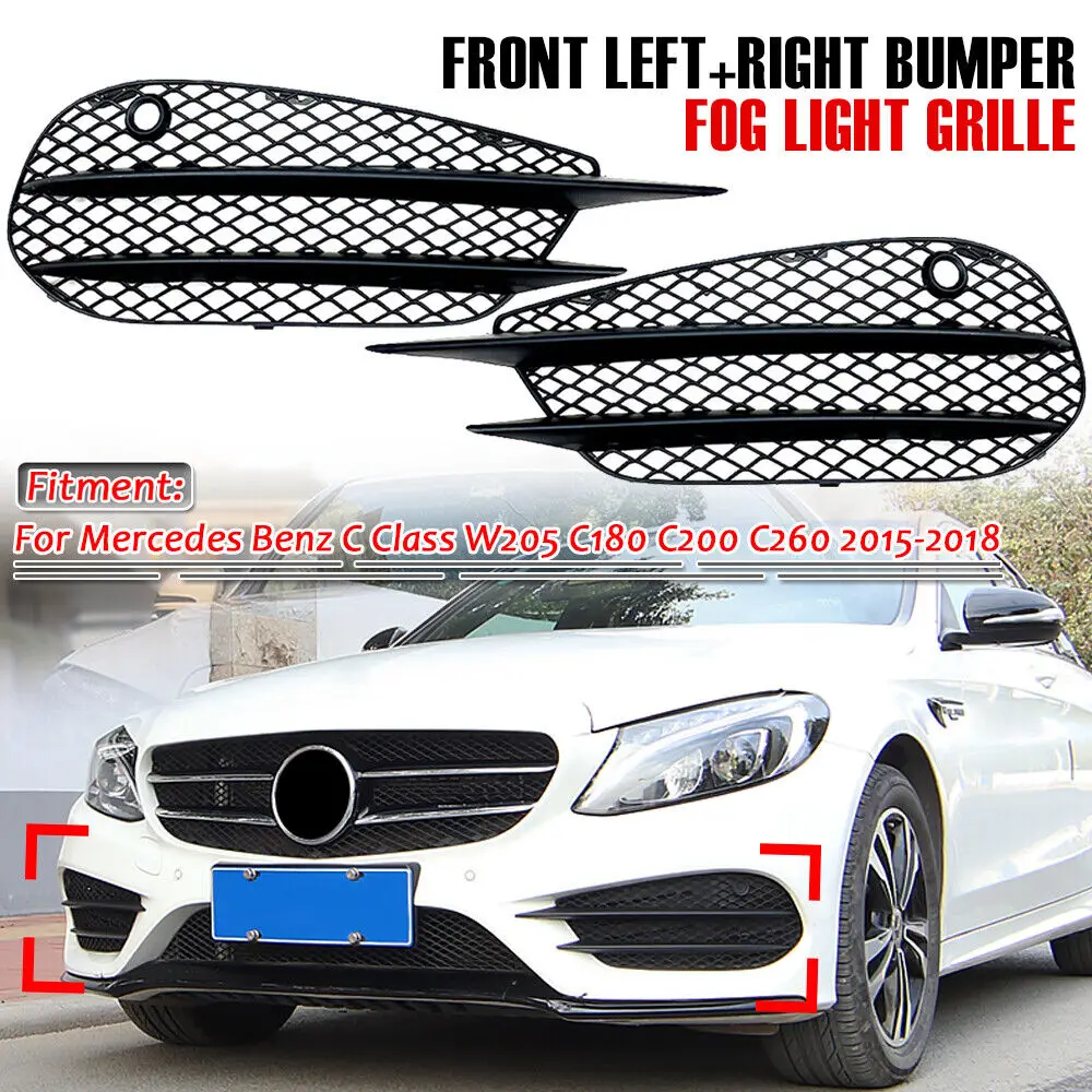 

Pair Car Front Bumper Fog Light Lamp Grille Cover Replacement For Mercedes-Benz C-Class W205 C205 S205 AMG Line 2015‑2018 Grill