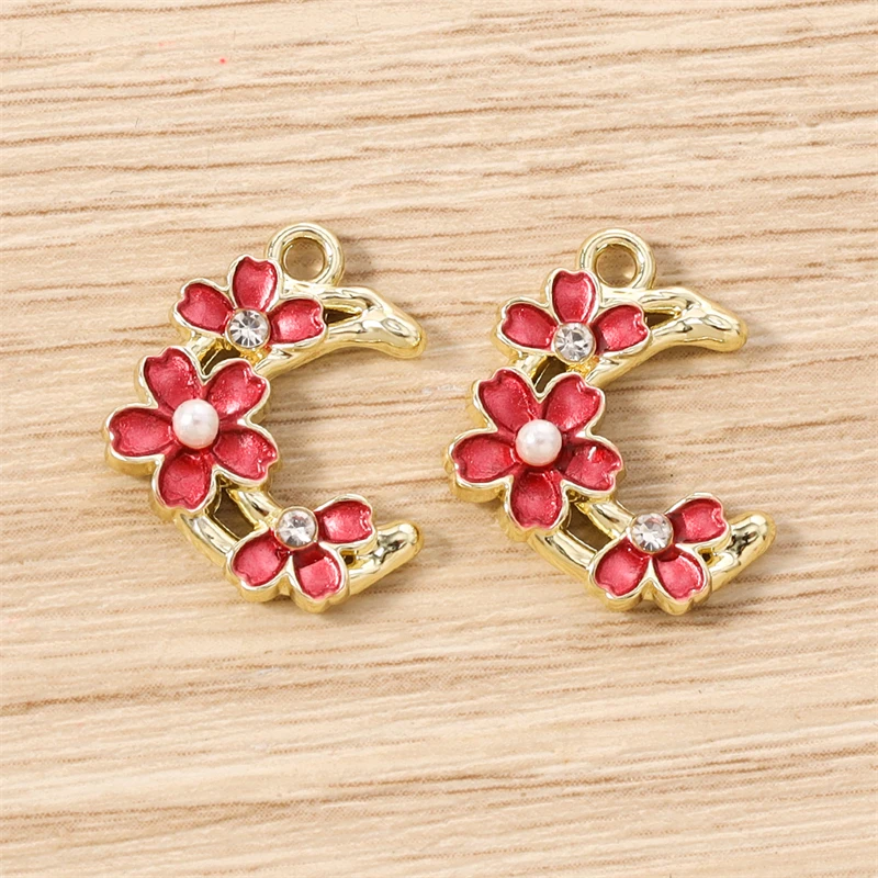 5 Stück 15 x 18 mm niedliche Emaille-Blumen-Mond-Anhänger für die Schmuckherstellung, Ohrringe, Halsketten, Armbänder, Zubehör, DIY-Geschenke – Detail 5