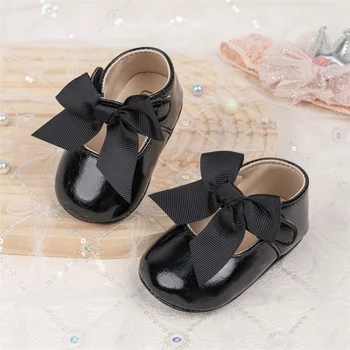 Cute Baby Girl Leather Shoes with 3D Bow Design Non-Slip Soft Sole for First Steps Princess Style Adorable Footwear 2