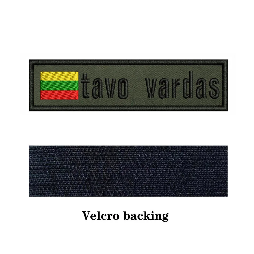 Army Green Background National Flags 10X2.5cm Embroidery Custom Name Text Patch Stripes Badge Iron On Or Velcros Patches 