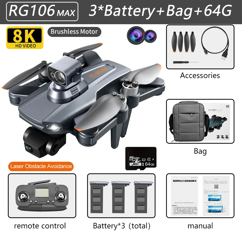 remote control helicopter with camera 2022 New RG106 Drone 8k Dual Camera Profesional GPS Drones With 3 Axis Brushless Rc Helicopter 5G WiFi Fpv Drones Quadcopter Toy rc helicopter big size RC Helicopters