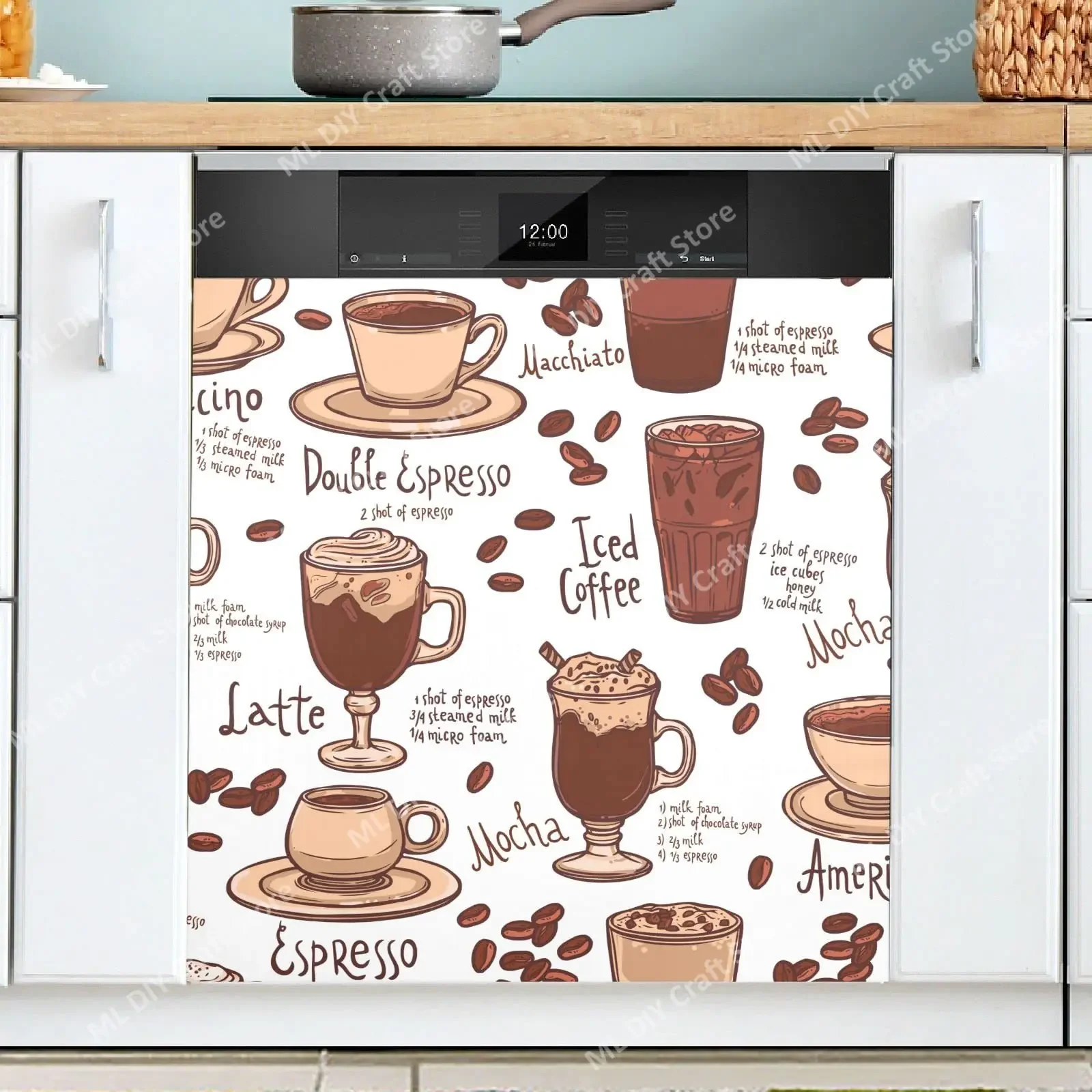 Retro Coffee Topics Cafe Design Dishwasher Sticker Cover for Dish Washer Door Panel Fridge Appliance Kitchen Decor