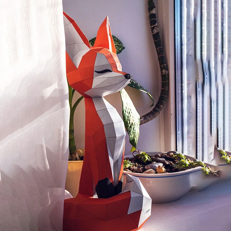 50cm Fox Paper Model Home Decor Room Floor Ornament Desk Decoration Paper Craft Origami 3D Hand Made Educational Toys