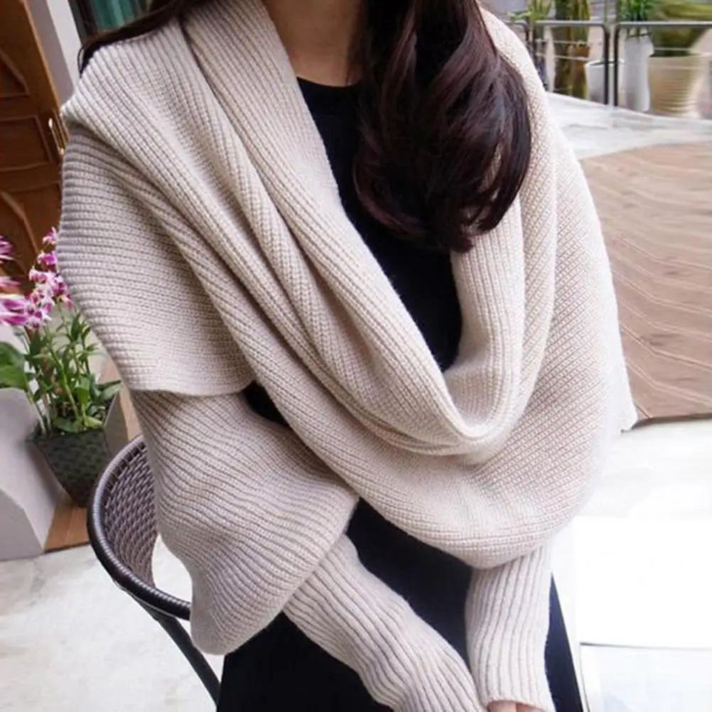 Shawls Silk Hair Scarf Sweater Hooded Knit with Sleeves Unisex Knitted Men and Women Women's