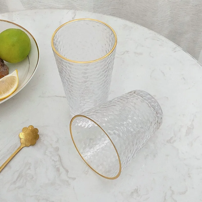 330ml/340ml Drinking Bottle Crystal Glass Hammer Pattern Cup Gold Edge Milk Cup Glass Water Tea Juice Gift