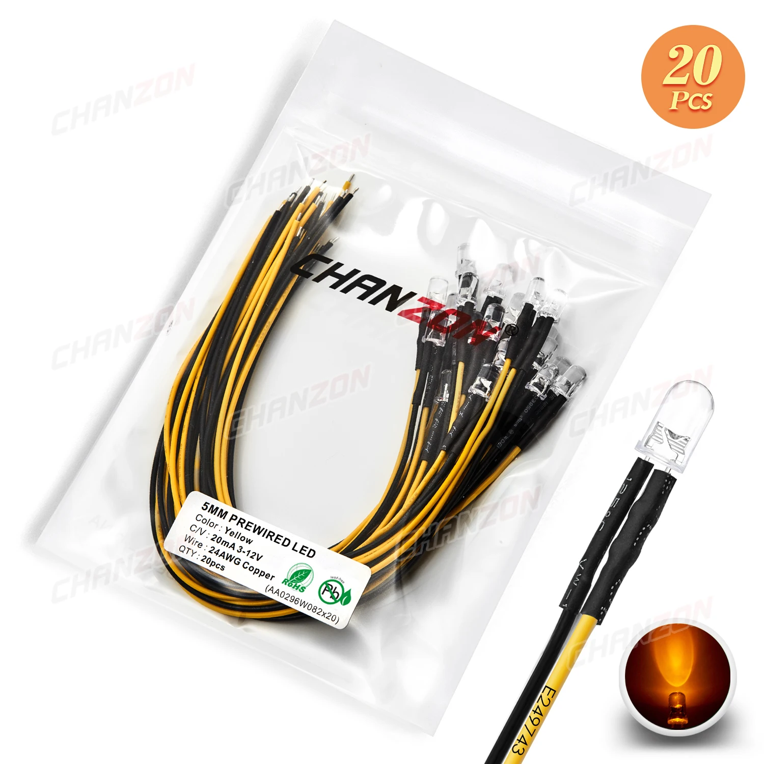 50Pcs 5mm Orange LED Diodes Pre-Wired For 12V DC - Ultra Bright Lights For DIY Projects & Experiments - View #12