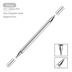 Enhanced Stylus Pen for Smartphones and Tablets - Touchscreen Writing Accessory (2in1 Silvery)