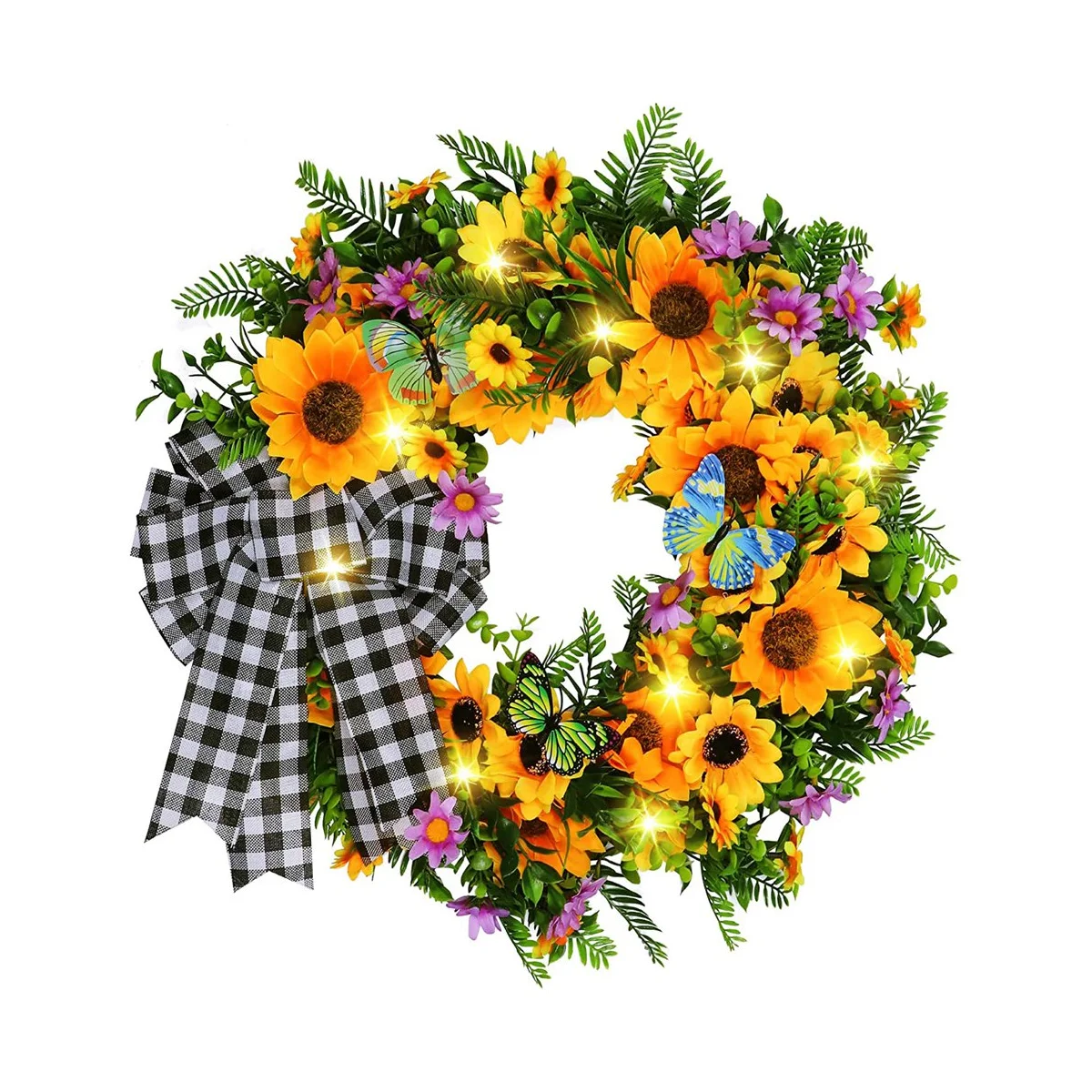 

18-дюймовый Фотофон, весенний/Летний венок со светодиодной подсветкой для входной двери, фермерский цветочный венок ручной работы