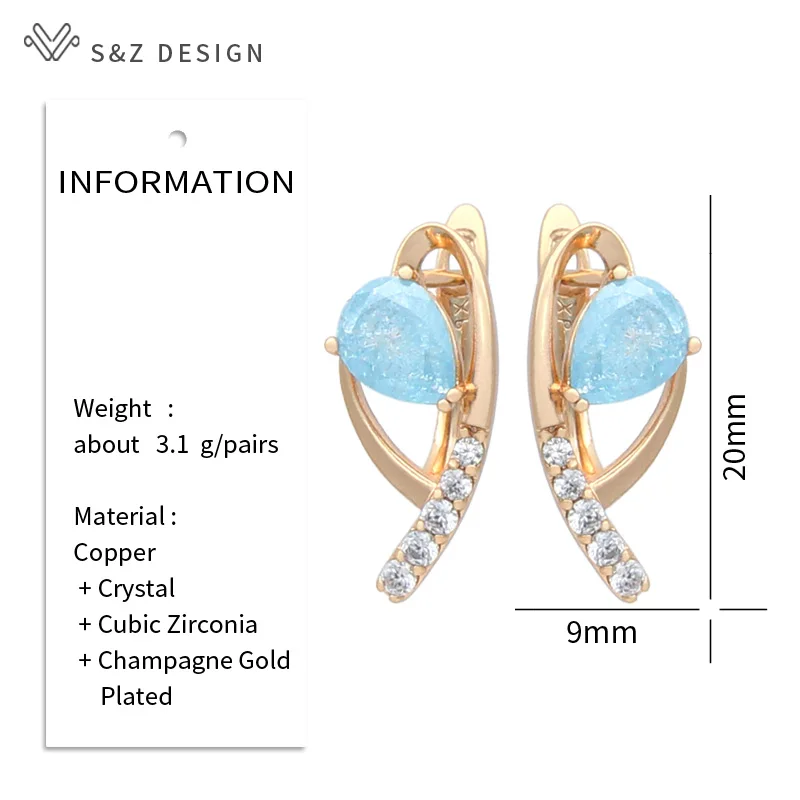 S&Z DESIGN New Arrivals Trendy Zircon Champagne Gold Color Water Drop Crystal Dangle Earrings For Women Wedding Jewelry Gift