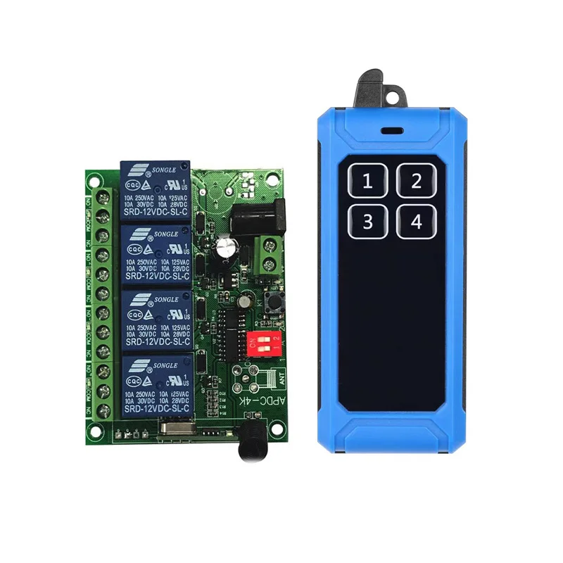 

433MHZ RF Wireless DC12V 24V 10A 4channel Remote Control Switches Receiver Transmitters Motor/fan/street lamp power on and off