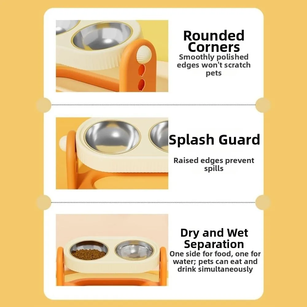 Rotatable Pet High Footed Bowl Double Bowls Adjustable Height Cat Food Water Bowl with Stand Non-Slip Pet Food Dispenser