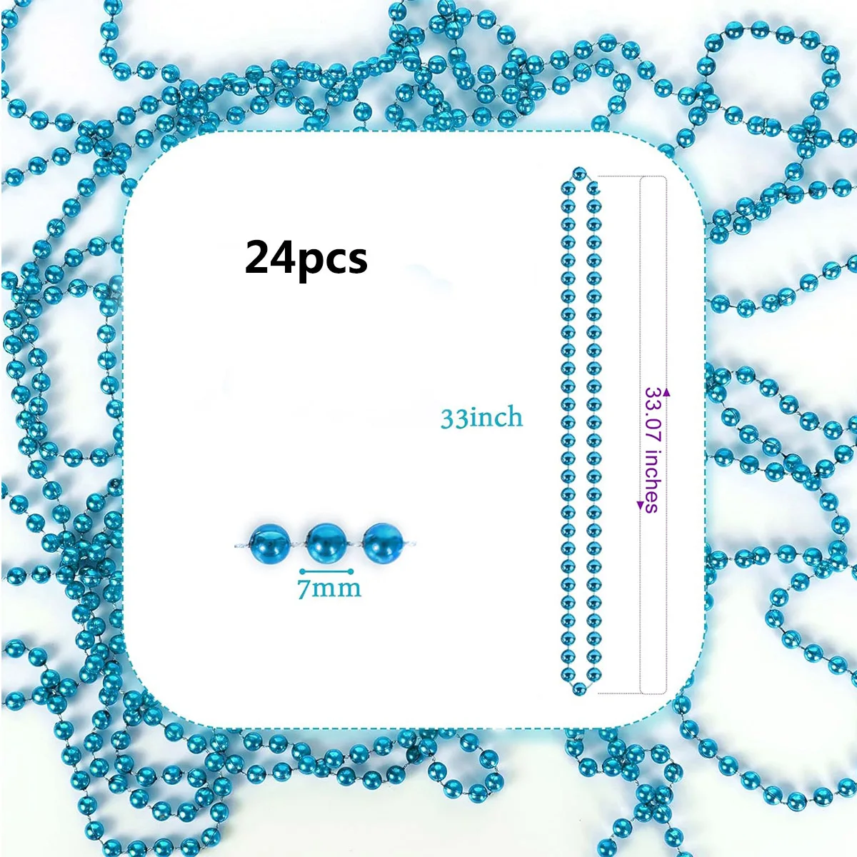 24 Stück Karneval 7 mm Perlen Halsketten Bulk Kostüm Halskette für Veranstaltungen und Partys Neuheit Metallic Farben Party Perlen Halsketten – Detail 38