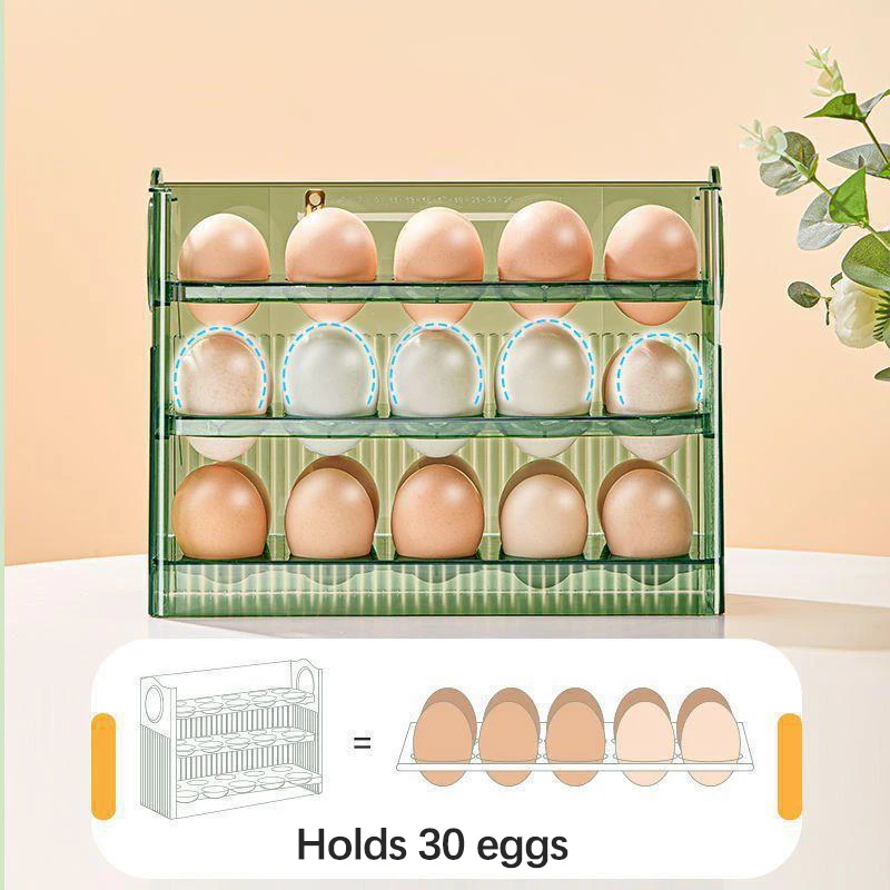 Auto Flip Egg Organizer, 3-Tier Egg Holder Storage 30 Count, Egg Storage Container For Refrigerator Side Door Or Countertop 4