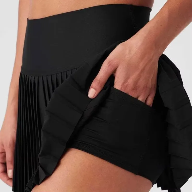 Pleated Sports Skirt Women Fake Two Piece Quick Dry Tennis Skirt Pants Anti-Shine Fitness Yoga Outer Wear