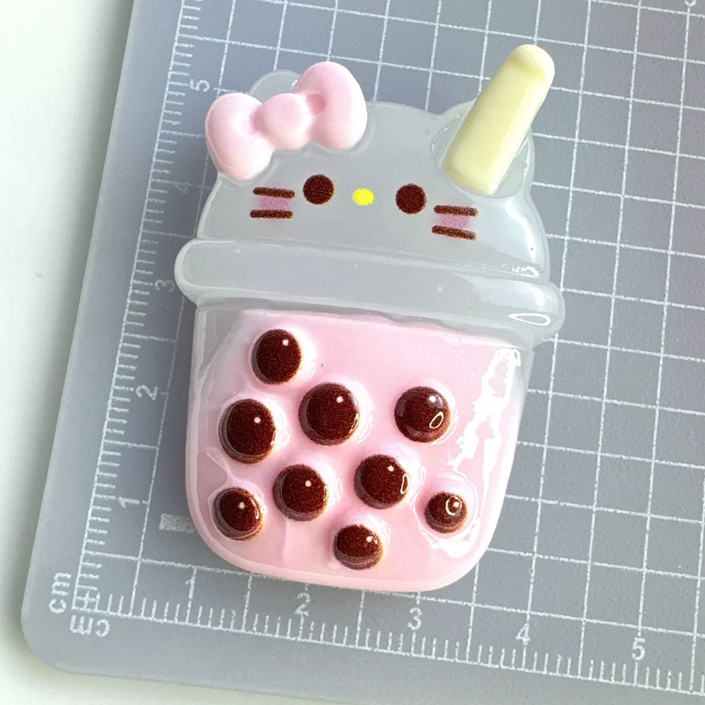 2pcs זוהר בחושך גדול אבקת חלב תה שלום חתלתול דמות מיניאטוריות מעמידה מיניאטורי מספק שרף שטוח