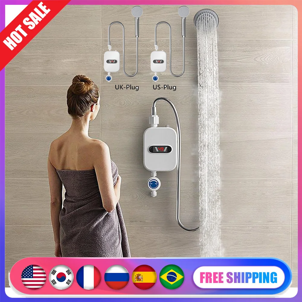 LCD Digital Display Kitchen Bathroom Tankless Electric Hot Water Faucet Heater 304 Stainless Steel Automatic Power-Off Instant electric water heater