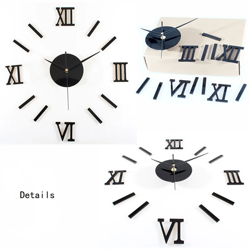 Roman Numerals Frameless Large Acrylic Mirror Surface 3D DIY Wall Clock Home Living Room Office School Wall Decor Clock Sticker 4