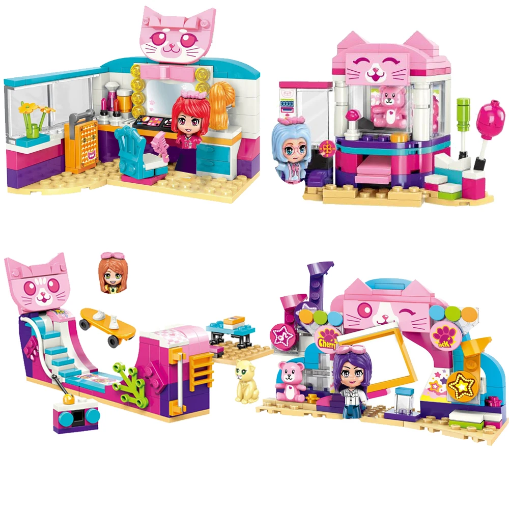 Развивающая Волшебная кошка для девочек, музыкальвечерние вечеринка, гардеробная, машина для когтей, фото, стена, скейтпарк, строительные блоки, кирпичи, детские игрушки