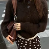 Autumn Winter Women's Cardigan Wool Sweater New Retro Solid Color Round Neck Long Sleeved Loose Casual Versatile Top ropa mujer