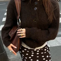 Autumn Winter Women's Cardigan Wool Sweater New Retro Solid Color Round Neck Long Sleeved Loose Casual Versatile Top ropa mujer