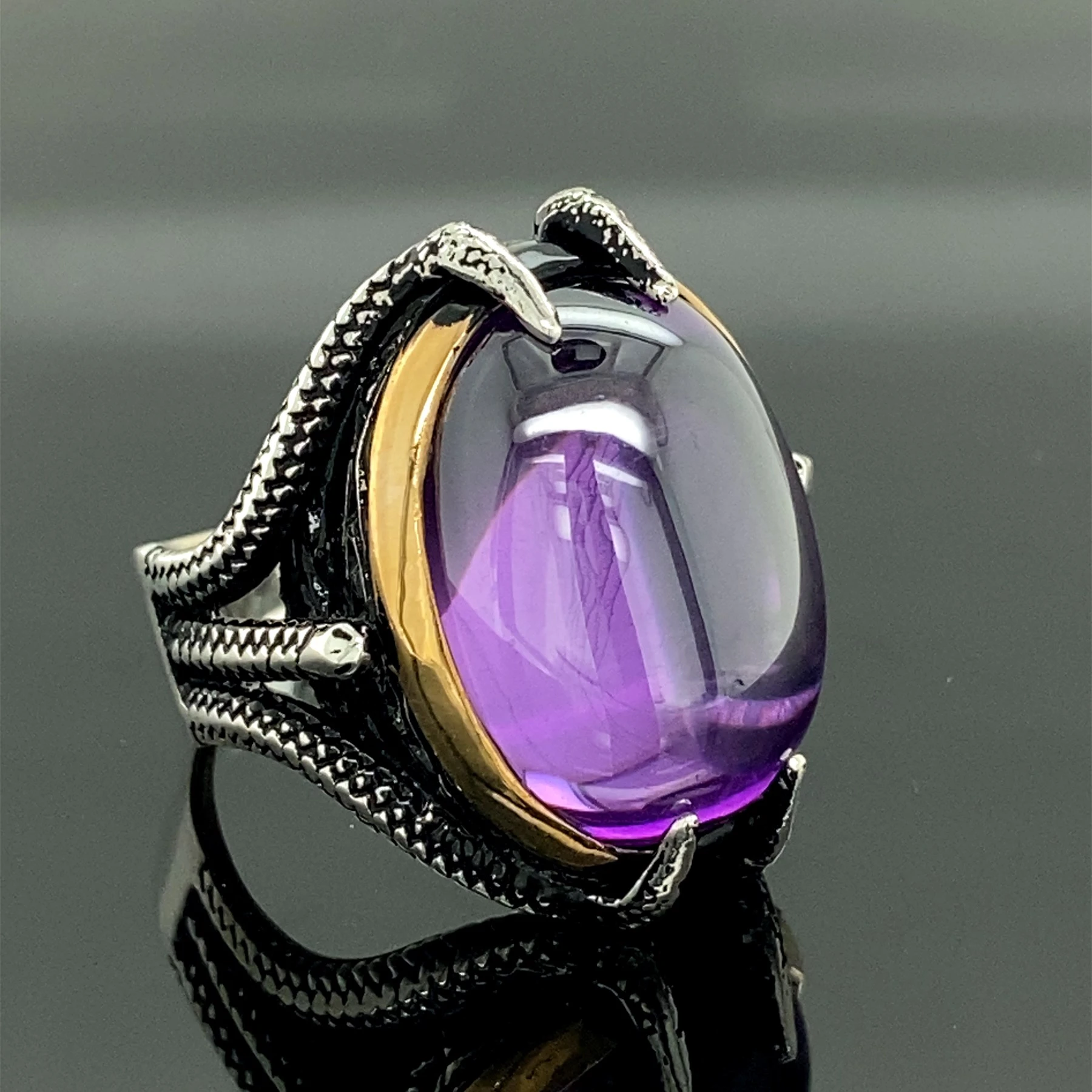Anillo de amatista para hombre, anillo de garra de plata, anillo hecho a mano para hombre, anillo plata turco hecho mano para hombre|Anillos| - AliExpress