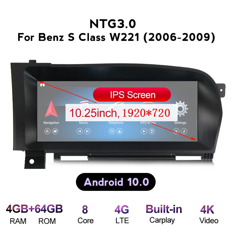 

Автомагнитола на Android, 10,25 дюйма, 64 ГБ, GPS, для Mercedes Benz S Class W221