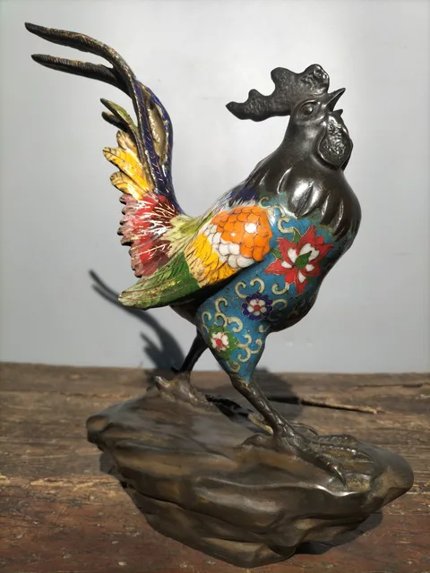 Introducing the 15 Tibetan Temple Collection old Bronze Cloisonne Rooster Statue