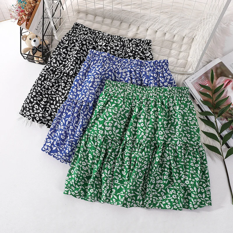 pleated midi skirt Small Fresh Floral Half-Length Skirt Women's Short Skirt New Korean Version Was Thin and Sweet and Anti-Empty A-Line Skirt nike skirt