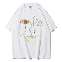 100% coton T-Shirts pour femmes couleur Graffiti femme visage impression vêtements rue hauts à la mode ample décontracté à manches courtes T-Shirts 3