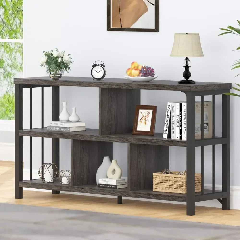 

5 Cube Storage Organizer Bookshelf Bookcase & Magazine Racks Metal and Wood Cube Bookcase for Bedroom Dark Grey Oak 47 In Shelf