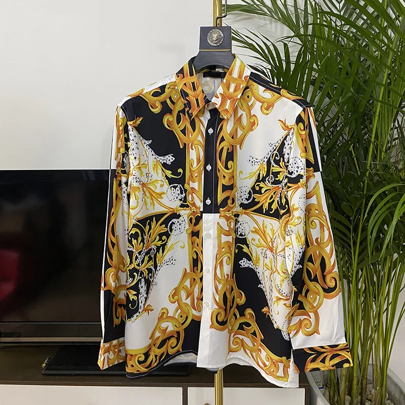 

Mens Shirt Long Sleeve Royal Style Business Dress Casual Shirts Fashion Printing Designer Clothes Men Shirts Camisa Masculina