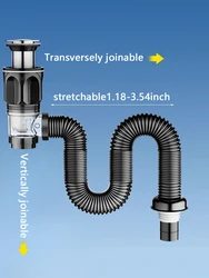 Adjustable Flexible Sink Drain Pipe for Kitchen and Garbage Disposal, Black (Large - cover set)