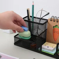 Black Mesh Desk Organizer with Pencil Holder And Storage Baskets 3 Compartments Office Supplies Caddy for Desktop Accessories 2