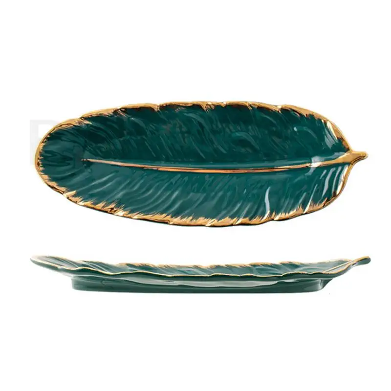 BORREY Ceramic Platter Storage Tray Sushi Plate Leaf Feather Shape Candy Trinket Jewelry Fruit Serving Tray Storage Tableware