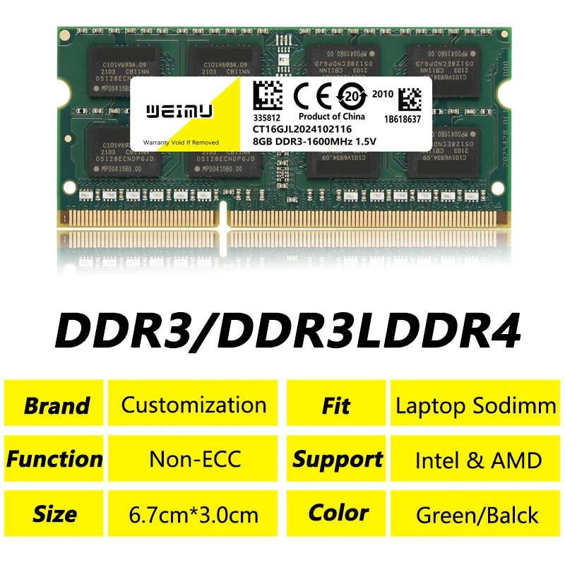 Laptop Memory RAM DDR3 DDR3L 4GB 8GB PC3 1.5V 1333 1600 1866Mhz PC3L 1.35V 8500 10600 12800 204Pin SODIMM Notebook laptop memory module laptop ram memory notebook ram memory
