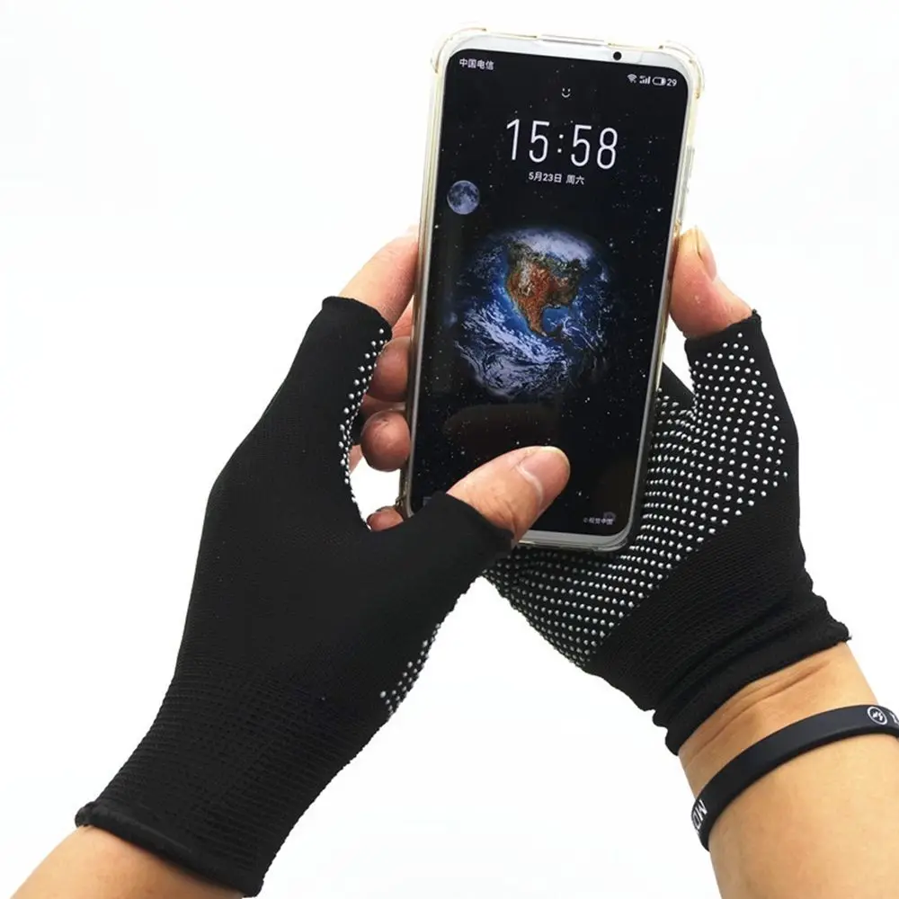 

Windproof Solid Color Sun Protection Ridding Gloves Men Elastic Gloves Half Finger Gloves Non-slip Mittens Nylon Gloves
