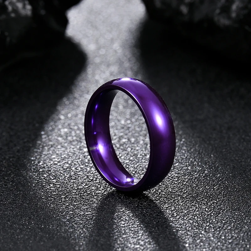 간단한 6/8mm 스테인레스 스틸 결혼 반지 보라색 부드러운 여성 남성 커플 반지 여성을위한 패션 쥬얼리 кольца