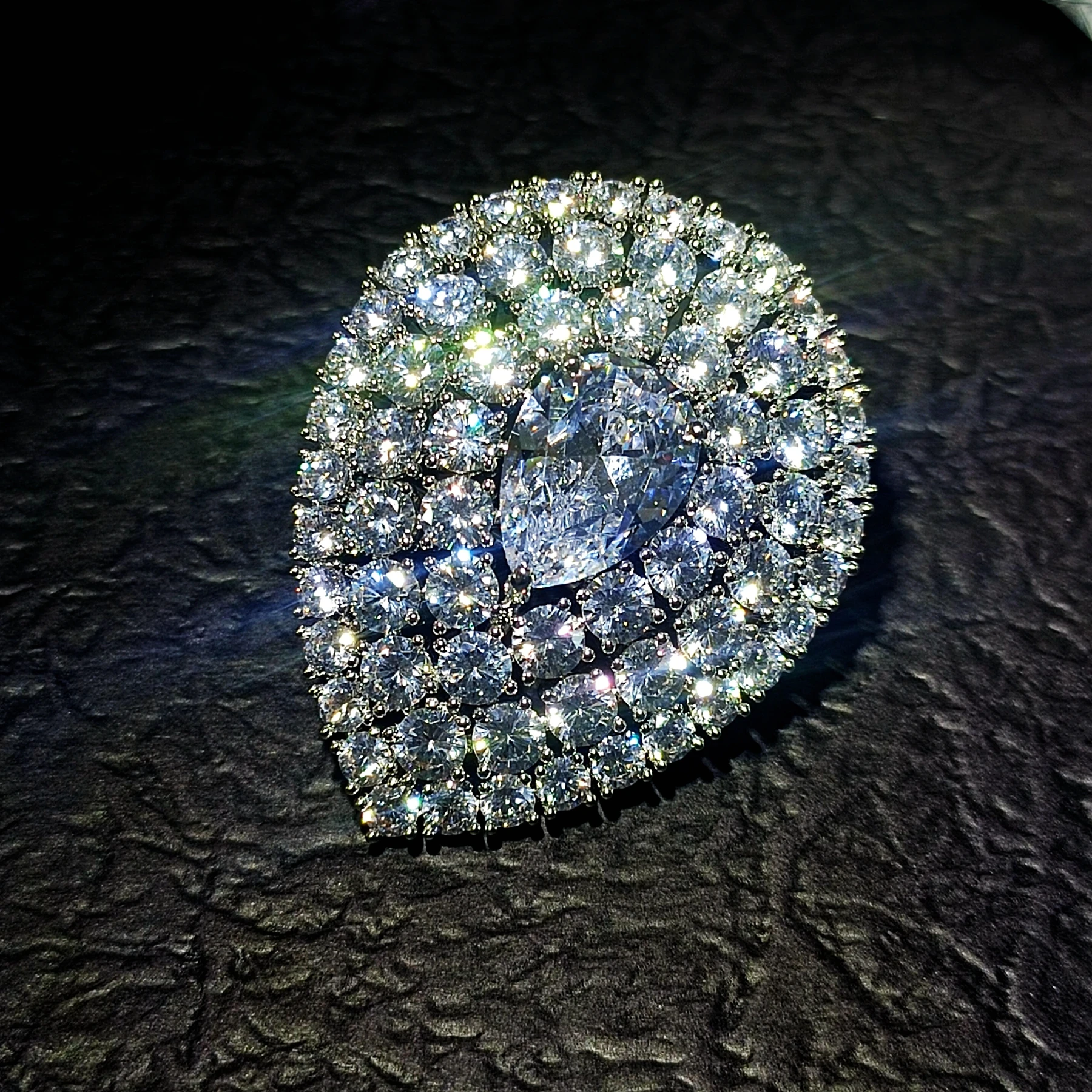 Middle Century Design Clear White Round and Pear CZ Brooches Pins Teardrop Jewelry for Homecoming Galas Formal Affairs Holiday