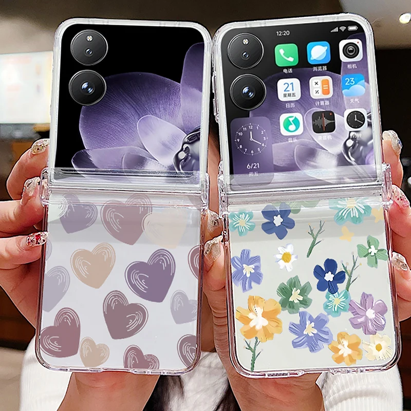 Transparent Shockproof Love Heart Flower Design Folding Phone Case