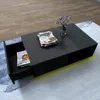 LED Black Coffee Table for Living Room with Drawer & 16 Colors Lights, Storage Space, 43.3IN High Gloss Modern Coffee Table 4