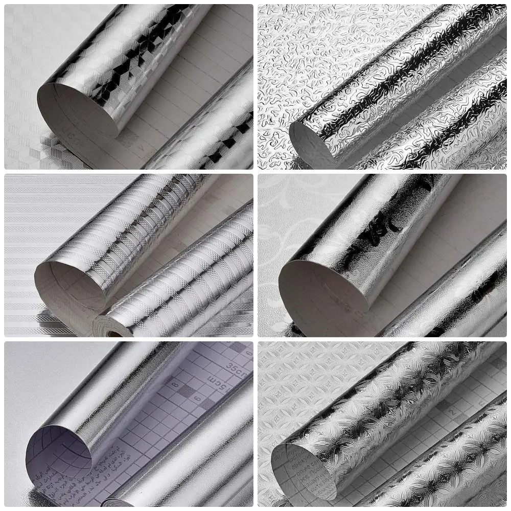 1 Roll Waterproof Aluminum Foil Wallpaper Cabinet Contact Papers Kitchen Oil-proof Self Adhesive Stickers Anti Fouling wall stickers,self adhesive stickers,self adhesive wallpaper,oil proof film