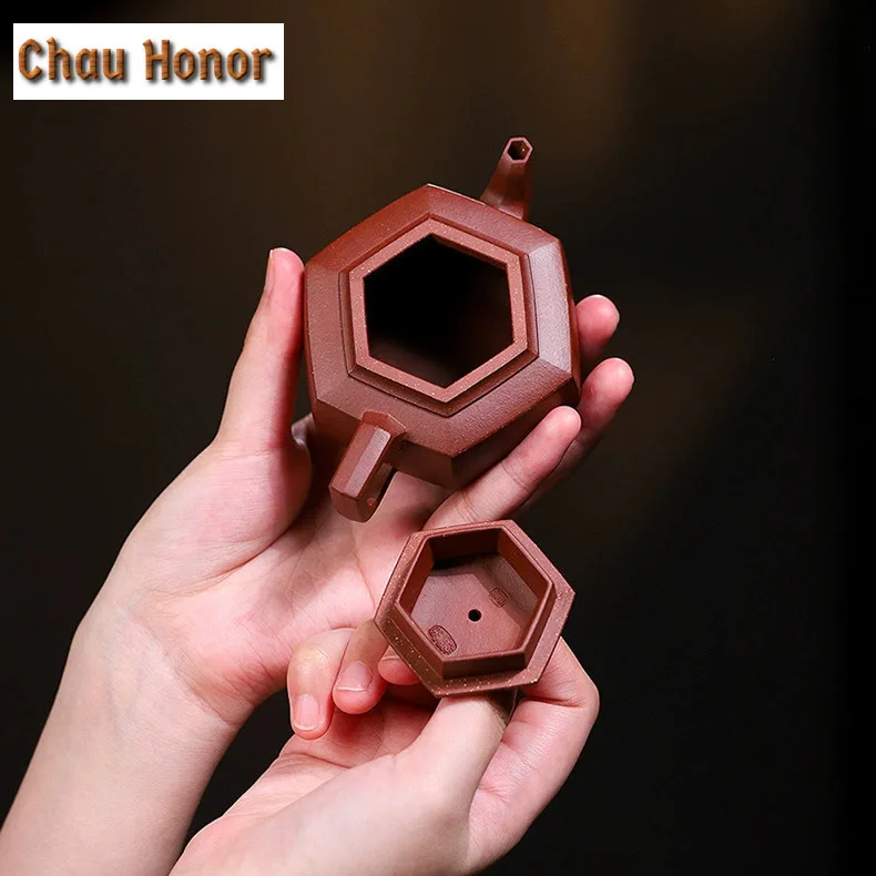 120ml Retro Yixing Purple Clay Teapots Artists Handmade Hexagonal Pot Raw Ore Purple Mud Tea Maker Kettle Zisha Tea Set Gift