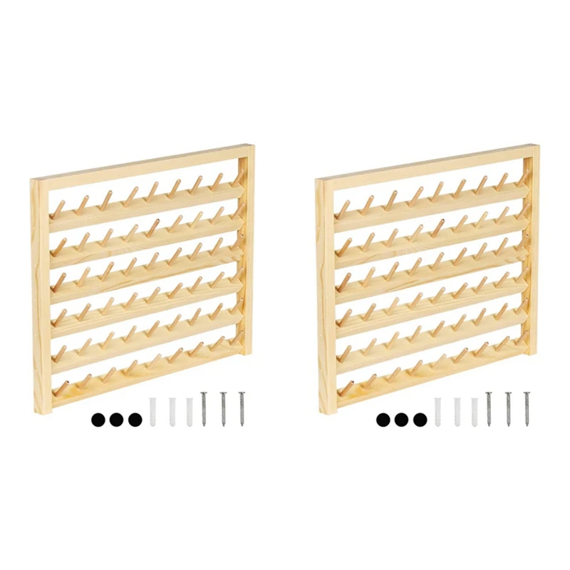 

2PCS 54 Spools Wooden Thread Holder Thread Racks Wall Mount Thread Storage Organizer For Sewing,Braiding And Embroidery