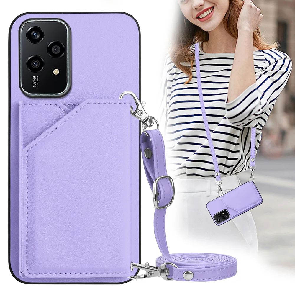 Leather Wallet Strap Crossbody Phone Case with Lanyard