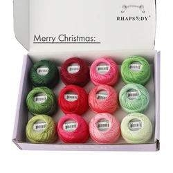 Rhapsody Pearl Cotton Crochet & Embroidery Thread Set - 12 Balls of Premium Mercerized Egyptian Cotton - Size 8 (MERRY CHRISTMAS)