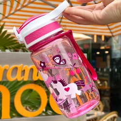 Cute 600ml Leakproof Kids Water Bottle with Straw - Portable Outdoor Cup - 600ML (H)