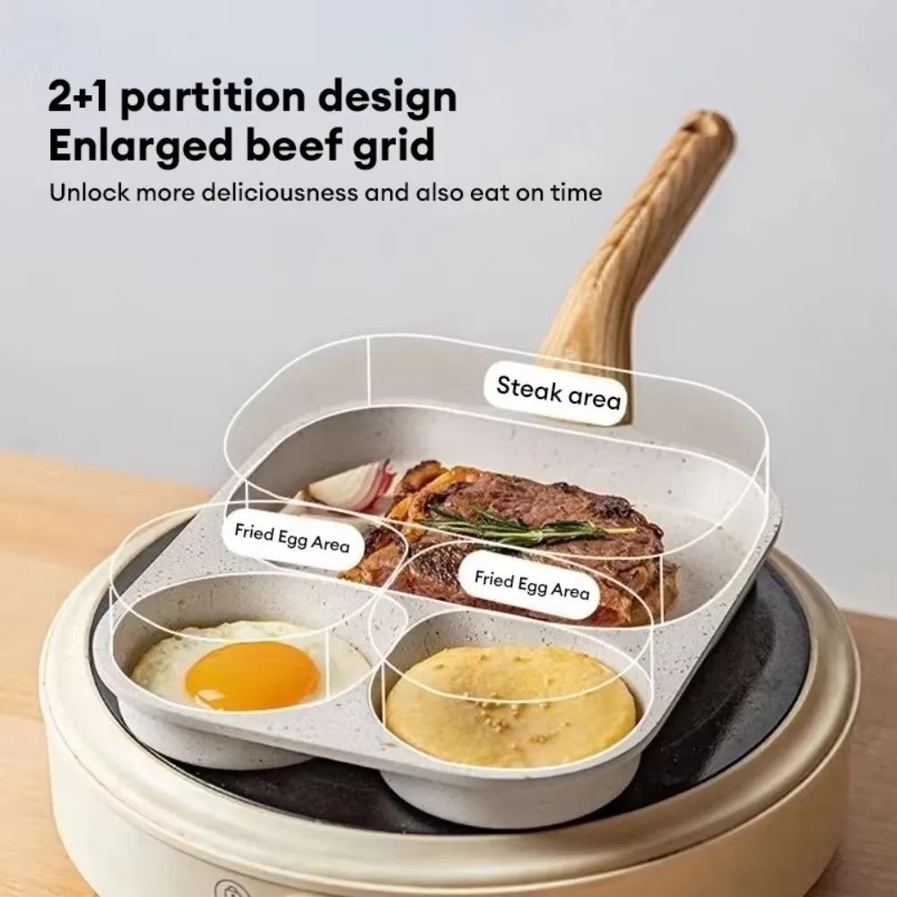 3 in1 Breakfast Frying Pan Multi-Section Anti Scalding Egg Frying Pan Compact Non Stick Cookware Multipurpose Use
