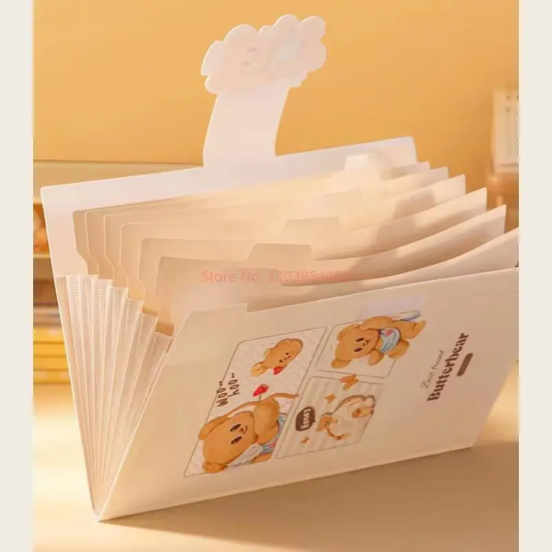 Butter Bear A4 8/13 Grid Expanding File Cartoon Kawaii Student High-Capacity Examination Paper Storage Office Stationery Gift