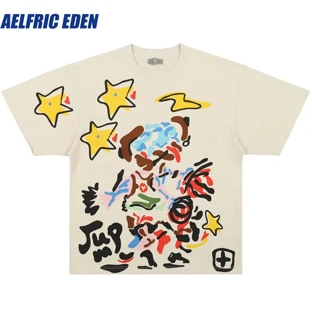 

Aelfric Eden Hip Hop Punk Streetwear Y2K T-Shirt Harajuku Graffiti Star Graphic Print Loose Tshirt Men Casual Oversized Tee Tops